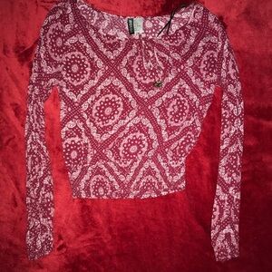 H&M Red and White Patterned Crop Top